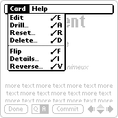 Card screen menu